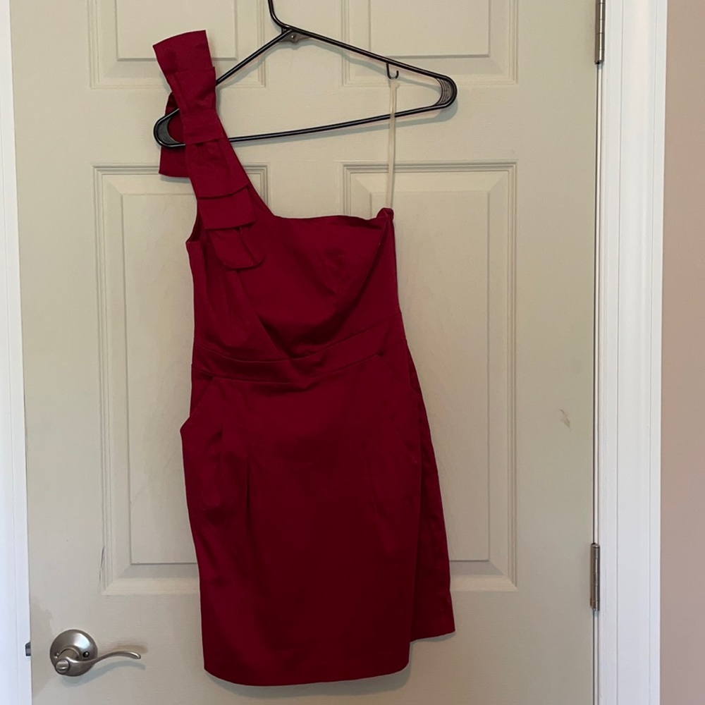 Deep red one shoulder dress